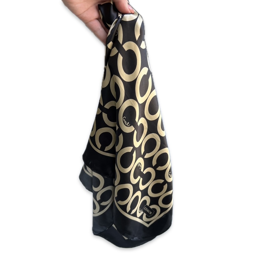 Coach Silk Scarf Black/Champagne Gold Op Art Signature C Monogram - Picture 6 of 11
